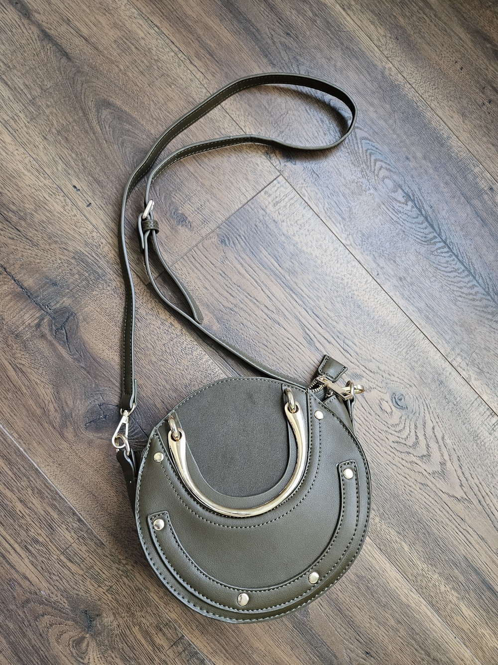 Lulus Olive Green Round Crossbody Bag with Gold Accent